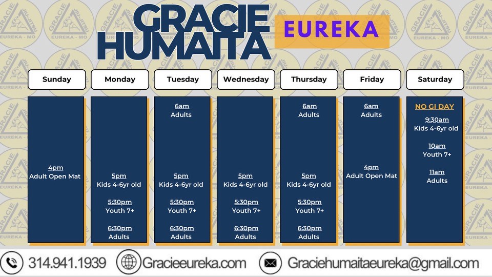 Morning Classes 11:30AM Monday, Thursday; Kids at 5:30PM Monday-Thursday; Evening Fundamentals 6PM Monday-Thursday; Kids 9:30AM Saturday; Adults 10:30AM Saturday